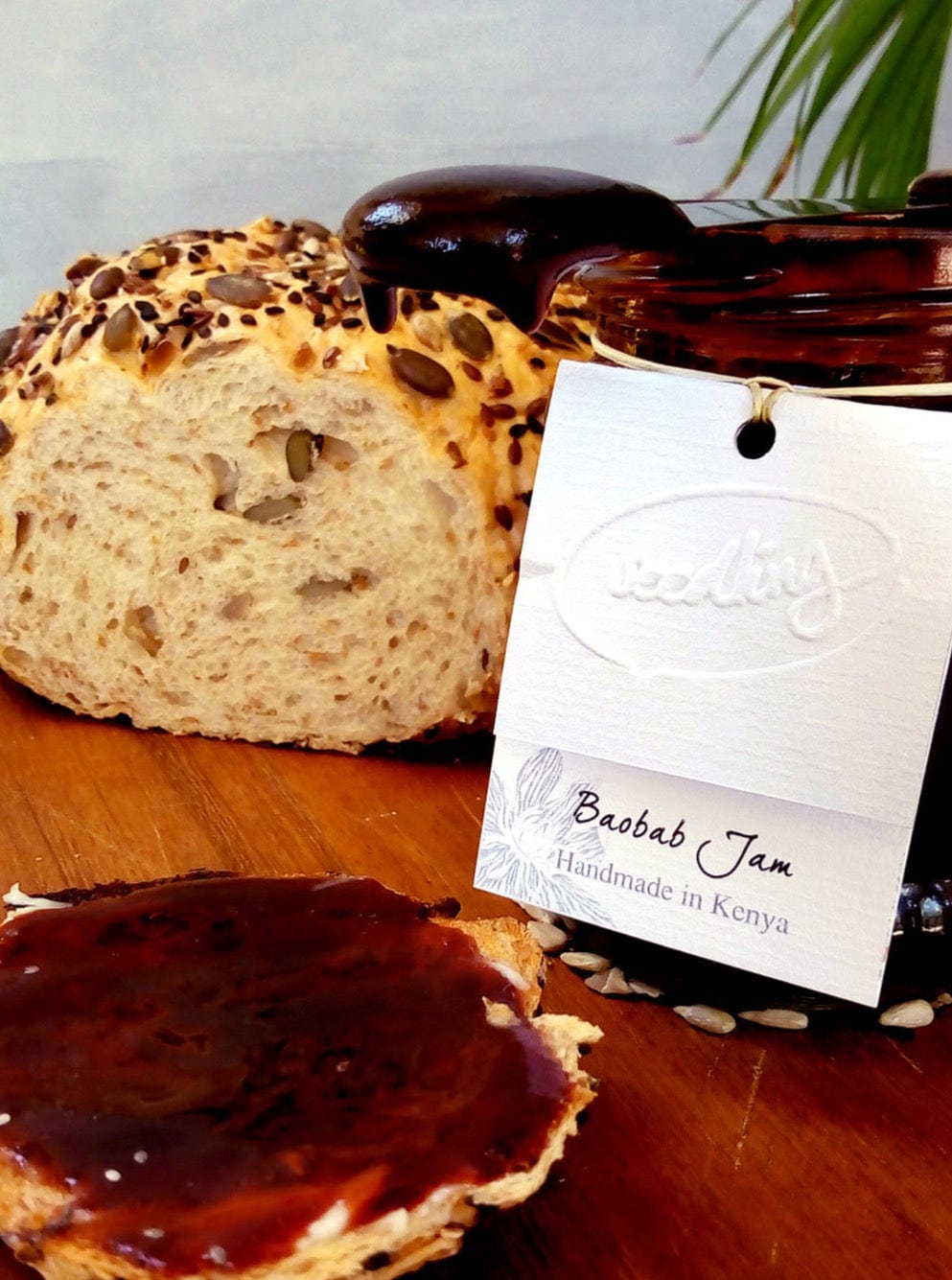 Baobab Jam spread on a slice of multigrain bread